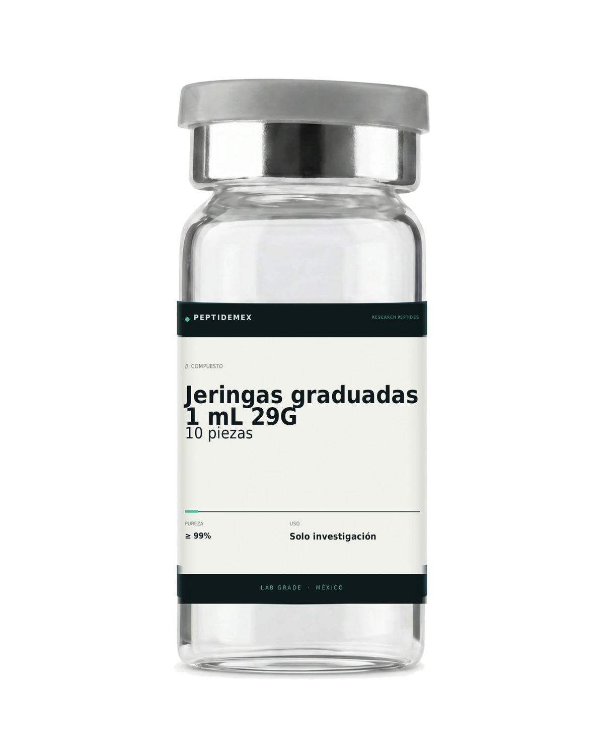 Jeringas graduadas 1 mL 29G, insumo de laboratorio grado investigación, PeptideMex