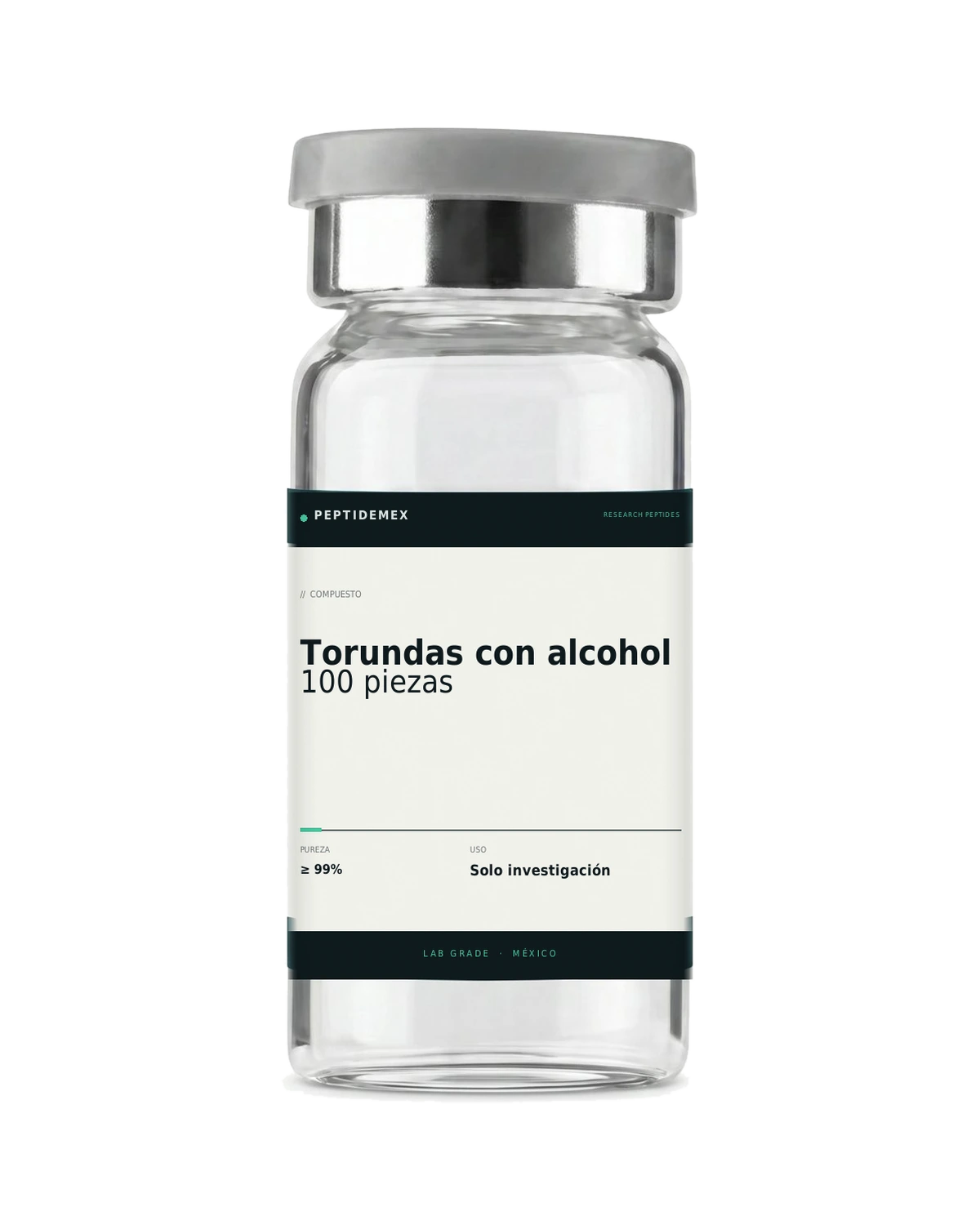 Torundas con alcohol, insumo de laboratorio grado investigación, PeptideMex